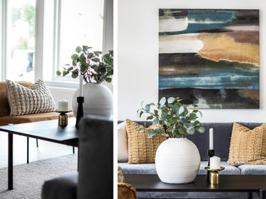 Bilde av puter og dekor i stue