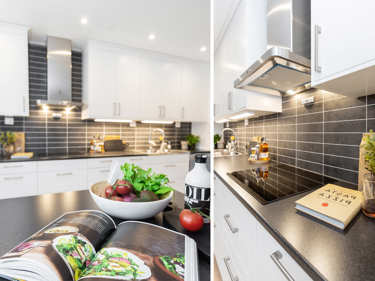 Bilde av kjøkken med kjøkkenøy og innebygde hvitevarer fra Electrolux - husmodellen Selma