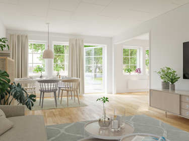 Bilde av stue og spisestue i huset Fanny