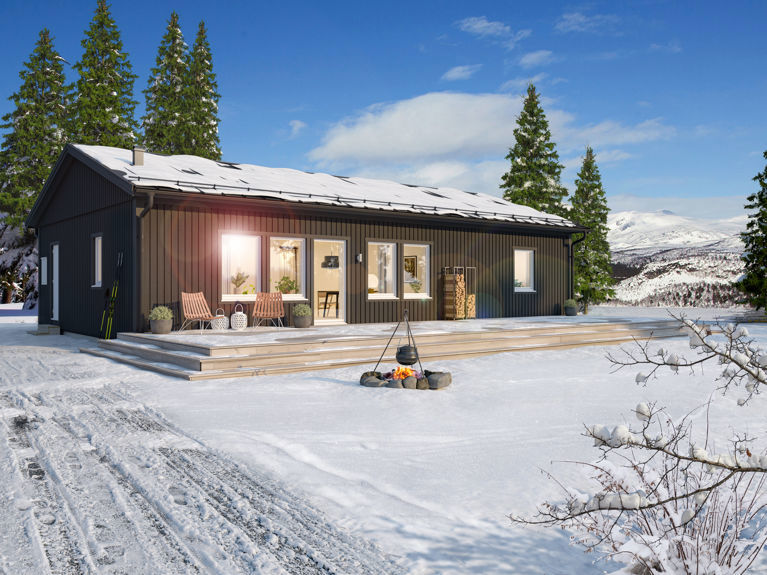 Bilde av husmodellen Eva med moderne takpakke og basseng