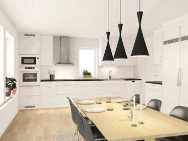 Bilde av kjøkkenet i huset Åse med hvite hvitevarer fra Electrolux