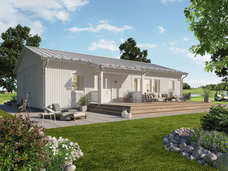 Bilde av enetasjes huset Minna med moderne takpakke