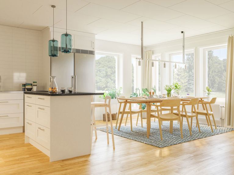 Bilde av kjøkken og spiseplass med utsikt - husmodell Alexander