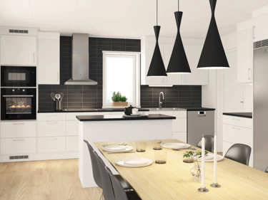 Bilde av kjøkken, kjøkkenøy og hvitevarer - husmodellen Eva