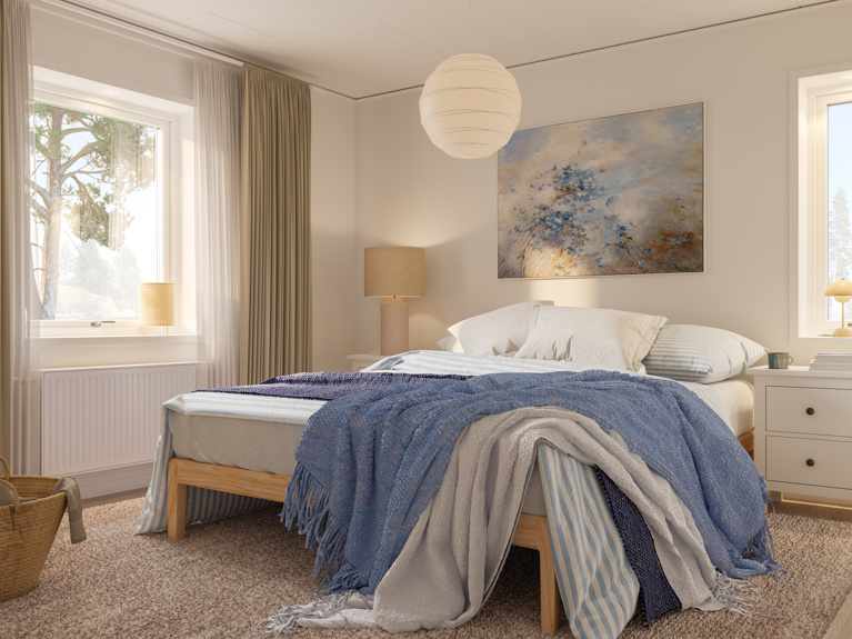 Bilde av kjøkken med kjøkkenøy og Electrolux hvitevarer - husmodellen Selma