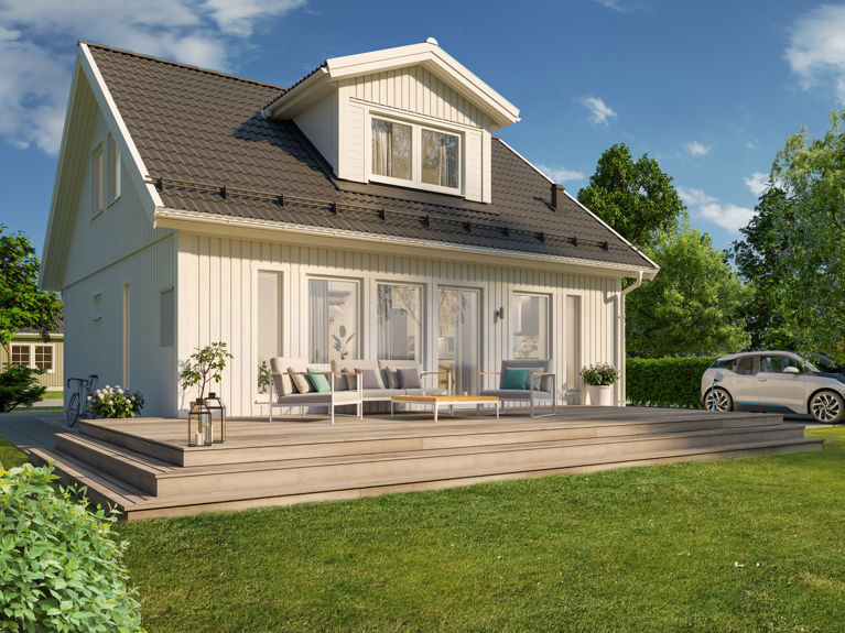 Bilde av husmodellen Lasse med standard takhøyde og ark på taket