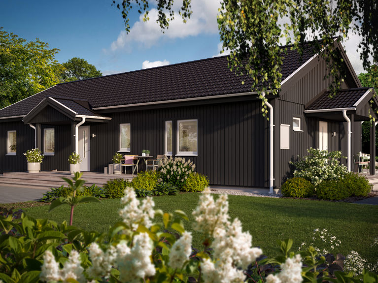 Sommerbilde av husmodellen Maja+ med utleiedel