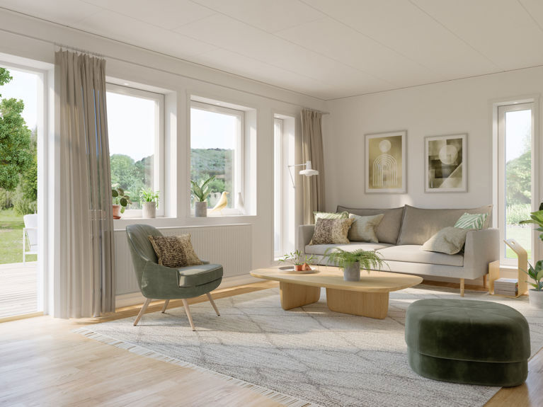 Bilde av stuen i husmodellen Lasse