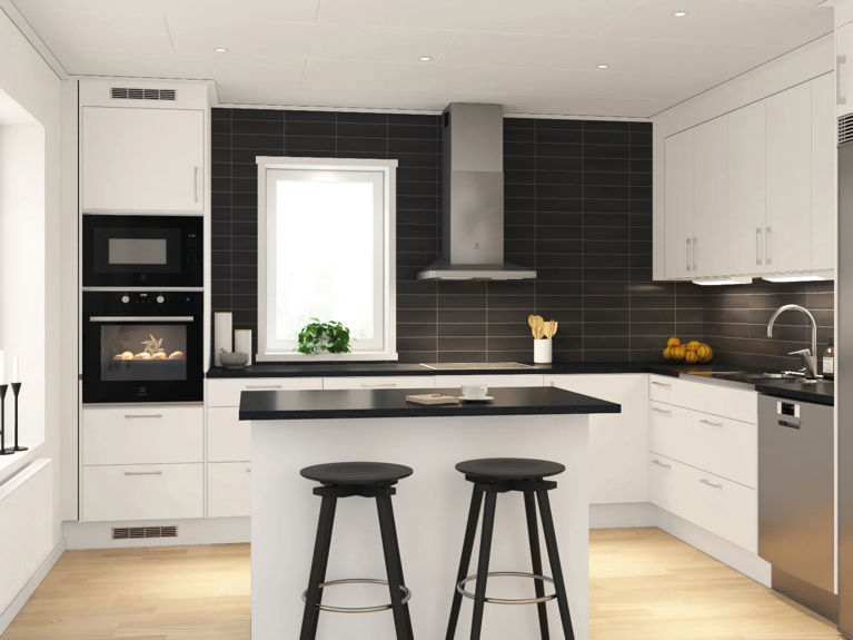 Bilde av kjøkken i huset Alvar med oppgraderte tilvalg og Electrolux hvitevarer