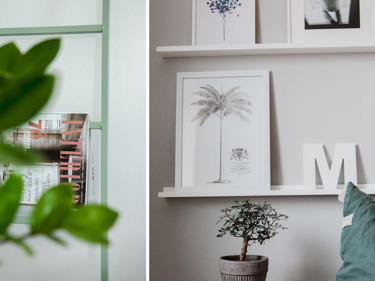 Todelt bilde av interiør i et hus