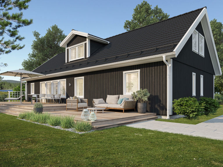 Bilde av husmodellen Edvard med standard tak og ark på taket