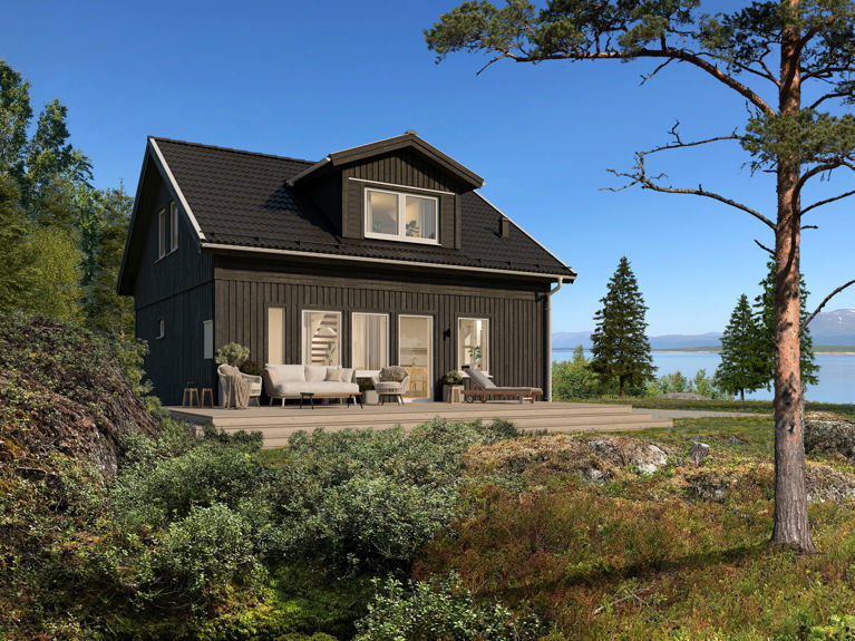 Bilde av husmodellen Lasse med standard takhøyde og ark på taket