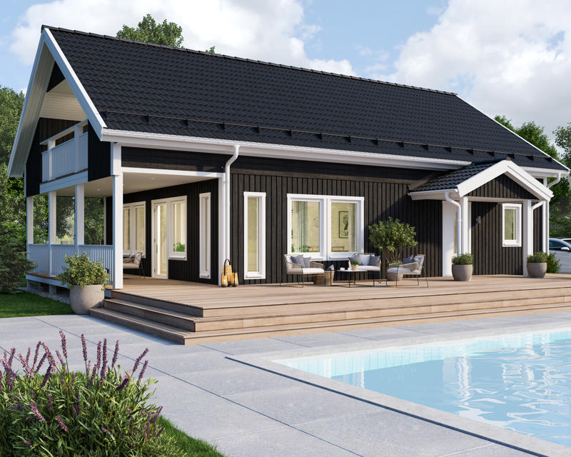 Bilde av huset Alvar med gavlbalkong og forhøyet veggliv