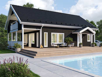 Bilde av huset Alvar med gavlbalkong og forhøyet veggliv