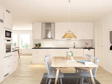 Bilde av kjøkken med innebygde hvitevarer fra Electrolux - husmodellen Edith