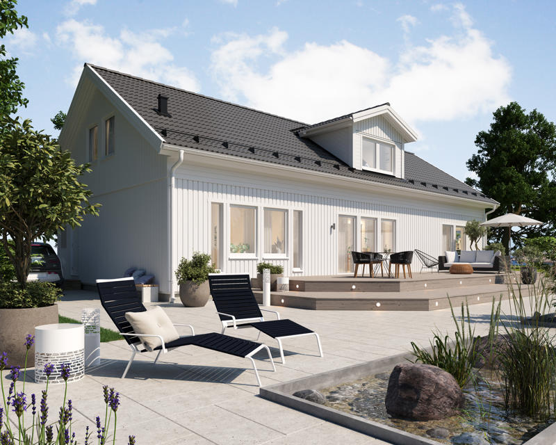 Bilde av huset Åse med ark på taket og forhøyd veggliv