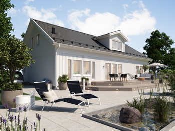 Bilde av huset Åse med ark på taket og forhøyd veggliv