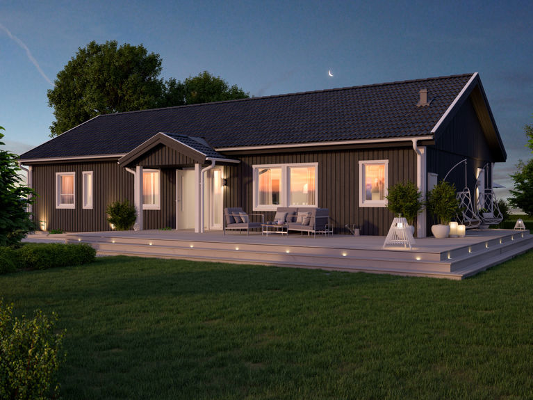 Bilde av husmodellen Linnea 2.0 med standard tak