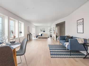 Bilde av stue og spiseplass i huset Henrik