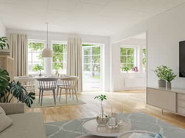 Bilde av stue og spisestue i huset Fanny