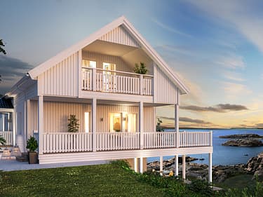 Bilde av hus bygget på skrå tomt