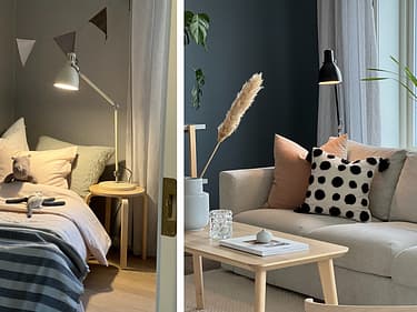 Bilde av puter i seng og sofa
