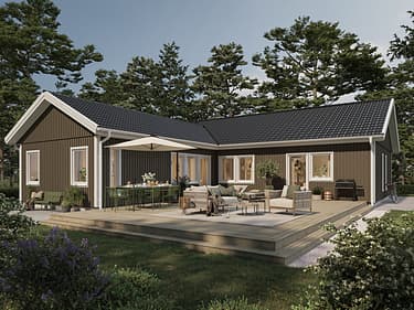 Kveldsbilde av vinkelhuset Regina
