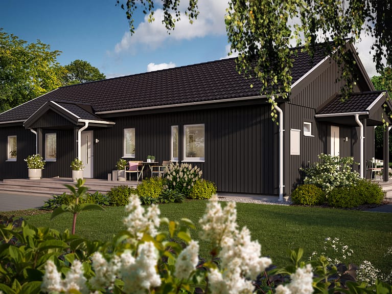 Sommerbilde av husmodellen Maja+ med utleiedel